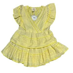 NWT Women’s MUCHE MUCHETTE yellow coquette ruffled sleeve mini dress one size